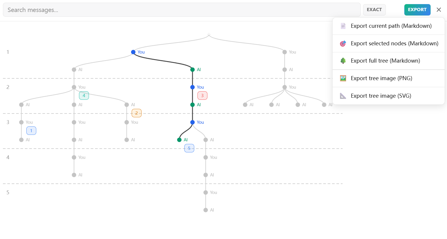 Export menu with Markdown and image options